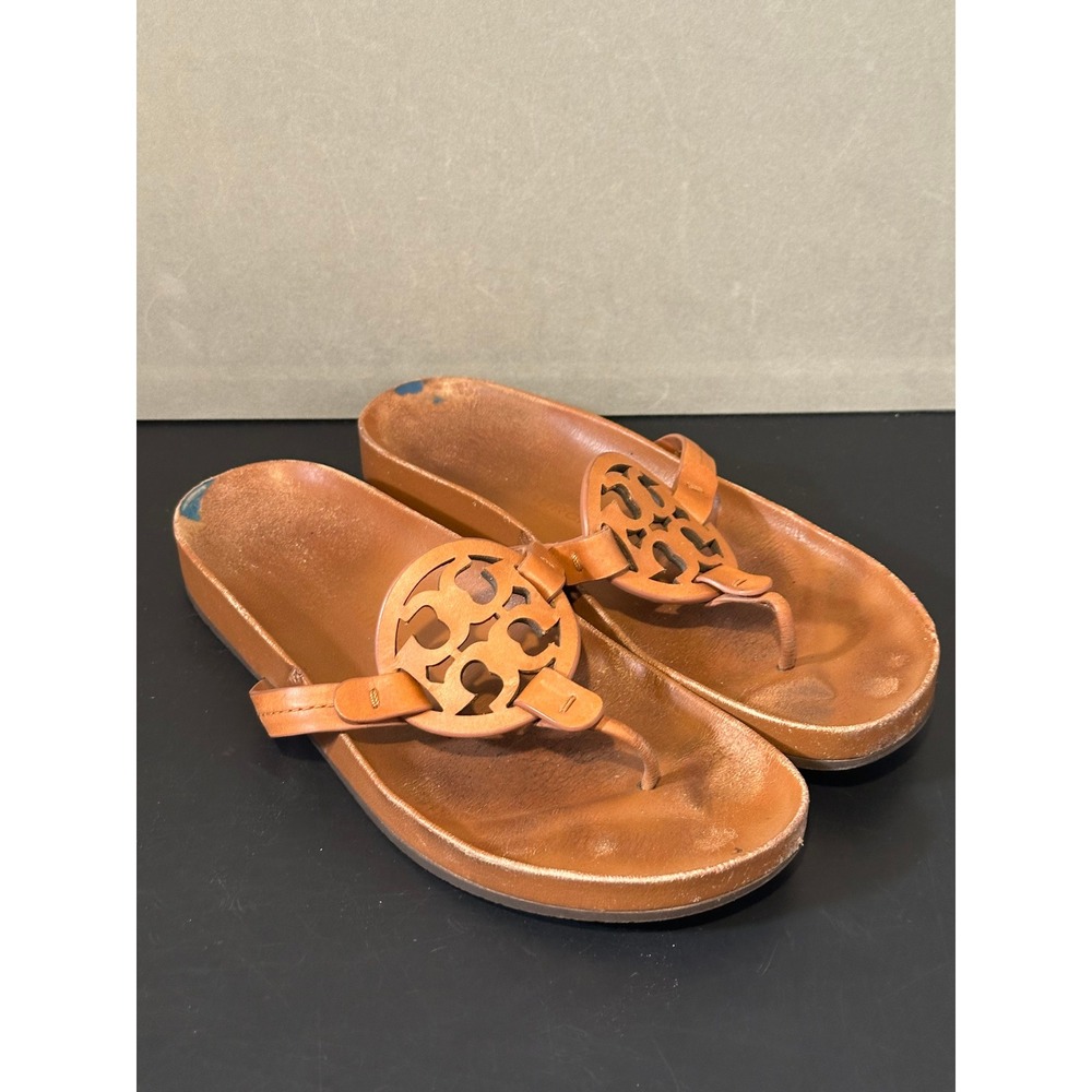 Tory Burch Tan Miller Leather Flip Flop Sandals